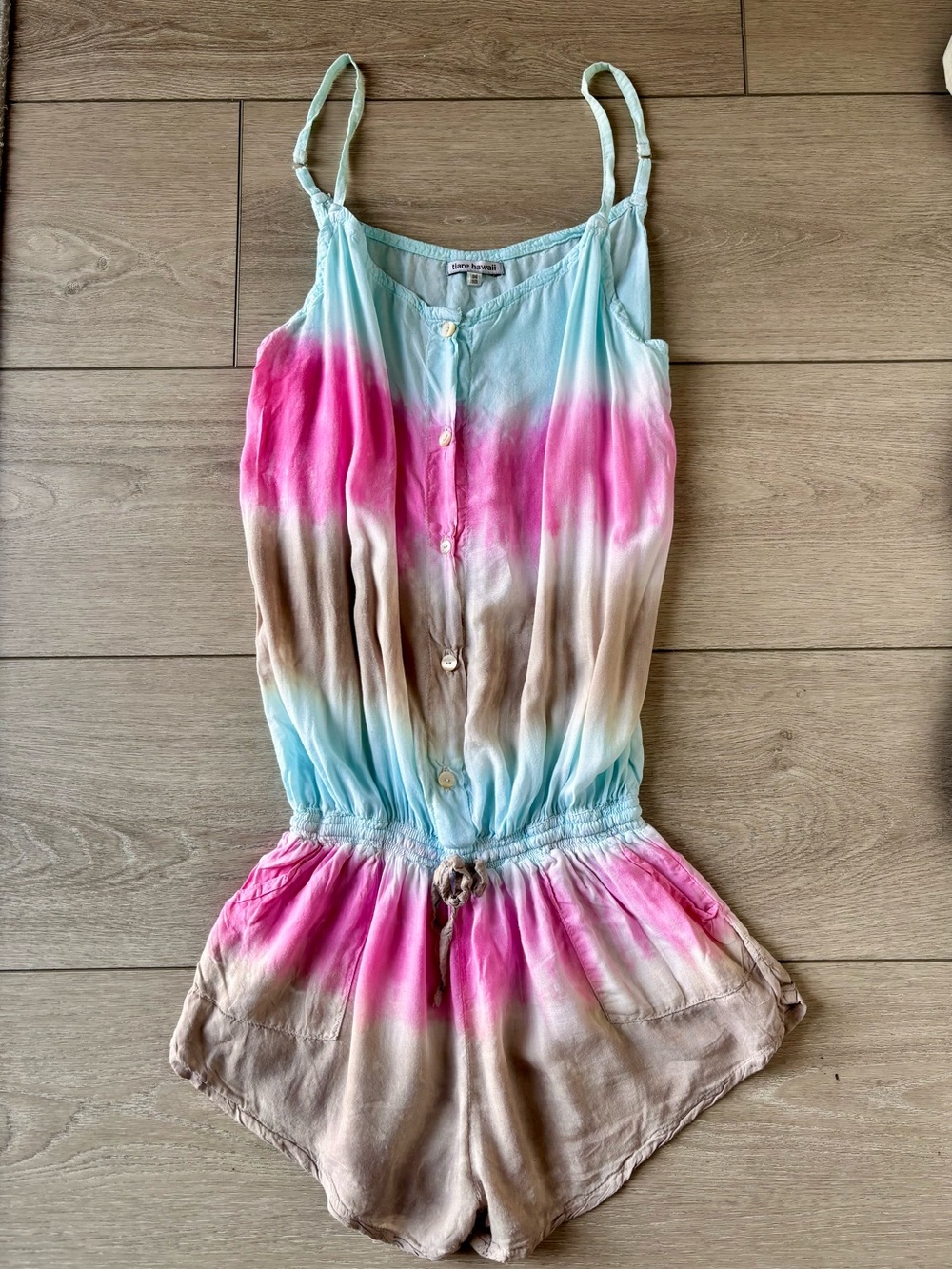 Tiare Hawaii Tie-Dye Romper in Aqua, Pink & Brown
